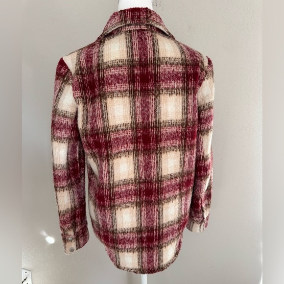 BB Dakota Red Cream Plaid Button Flannel Barn Jacket Women’s XS Utility Western - Picture 6 of 7